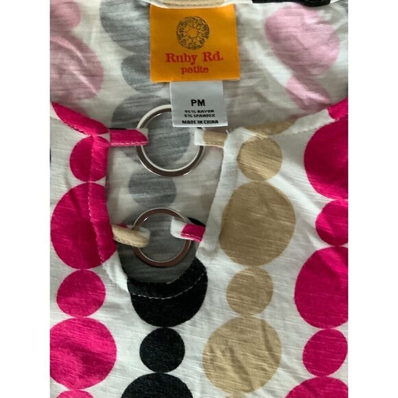 Ruby Rd Womens Petite Polka Dot Tunic Top Multicolor Quarter Sleeve Keyhole PM - Picture 4 of 10